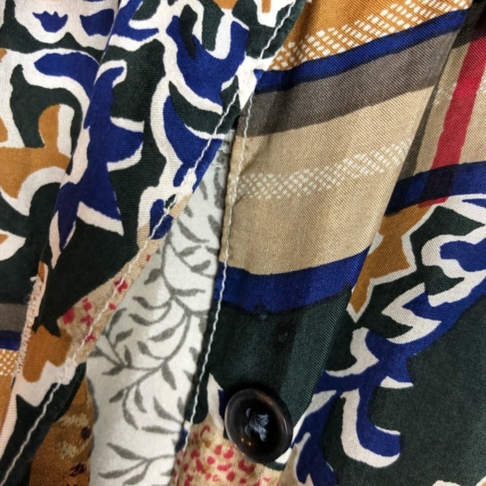 Vintage Silk Patchwork Print Tie Button Down - image 7